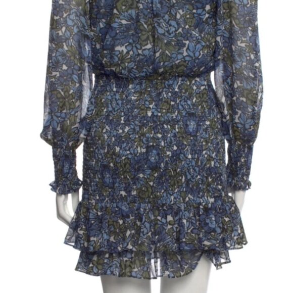 Veronica Beard Saera Blue Multi Floral V-neck Long Sleeves Mini Dress XS $495 - Picture 3 of 15